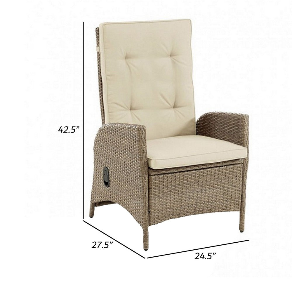 Benjara Ankia 25 Inch Outdoor Manual Reclining Chair, Set of 2, Brown Wicker, Beige