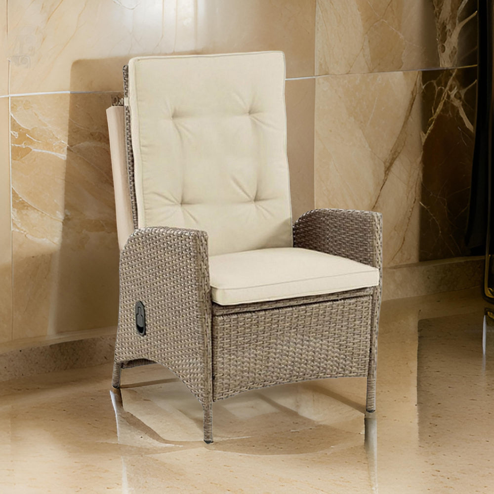 Benjara Ankia 25 Inch Outdoor Manual Reclining Chair, Set of 2, Brown Wicker, Beige