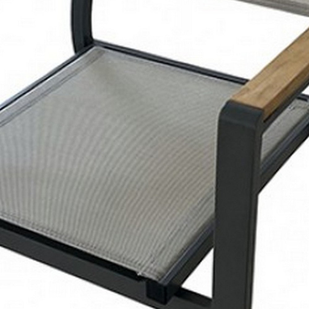 Benjara Ankia 23 Inch Outdoor Armchair, Wood, Strong Aluminium Frame, Gray, Brown
