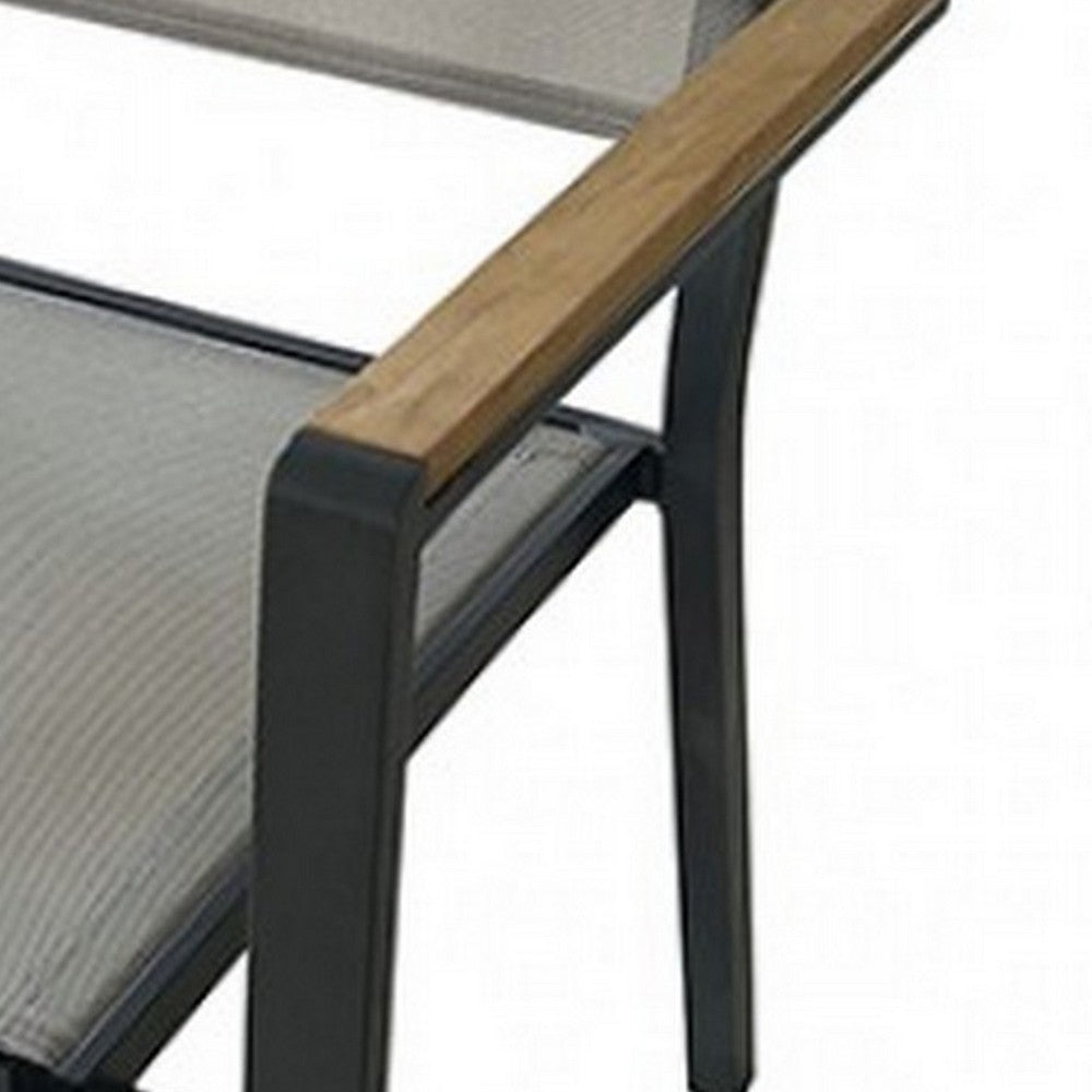 Benjara Ankia 23 Inch Outdoor Armchair, Wood, Strong Aluminium Frame, Gray, Brown