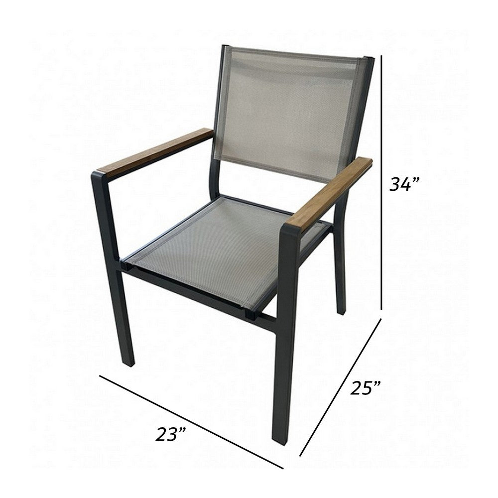 Benjara Ankia 23 Inch Outdoor Armchair, Wood, Strong Aluminium Frame, Gray, Brown