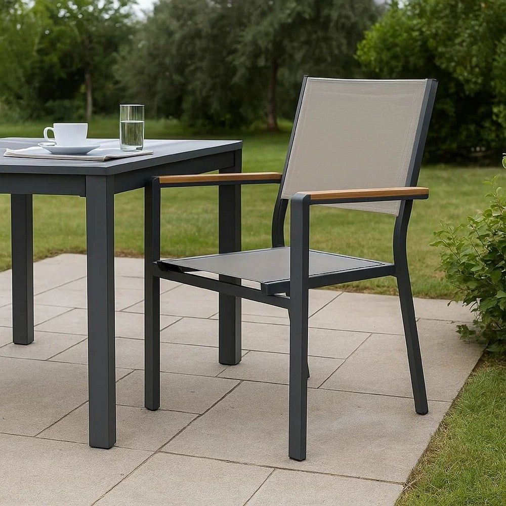 Benjara Ankia 23 Inch Outdoor Armchair, Wood, Strong Aluminium Frame, Gray, Brown