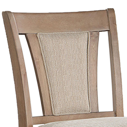Benjara Mana 26 Inch Counter Height Chair, Set of 2, Beige Fabric, Brown Frame