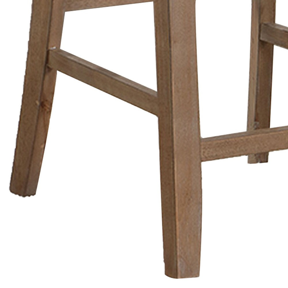 Benjara Mana 26 Inch Counter Height Chair, Set of 2, Beige Fabric, Brown Frame