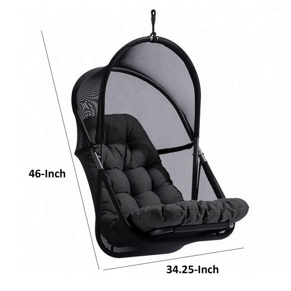 Benjara 28 Inch Swing Chair, Breathable Mesh Shade, Sturdy Steel Frame, Black