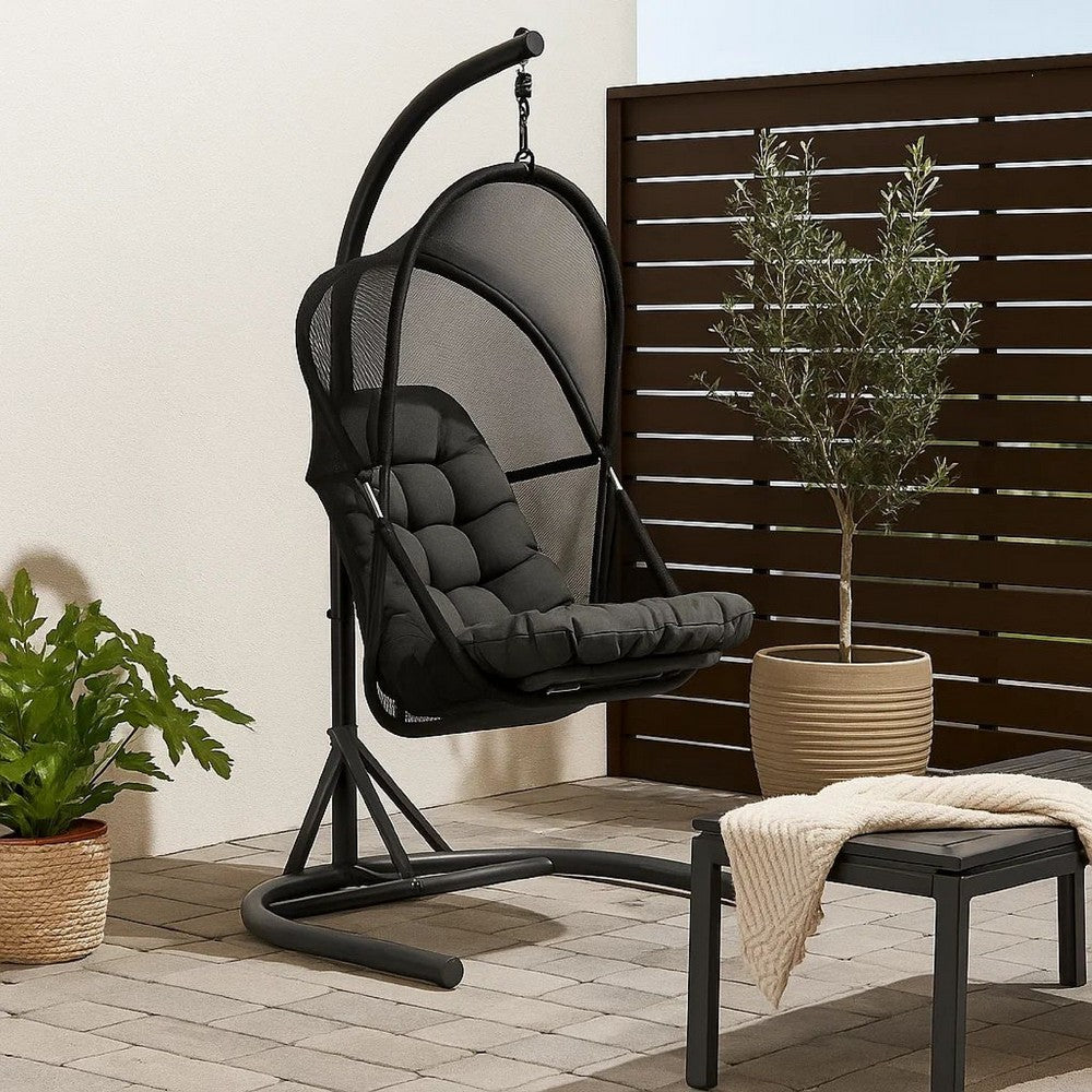Benjara 28 Inch Swing Chair, Breathable Mesh Shade, Sturdy Steel Frame, Black