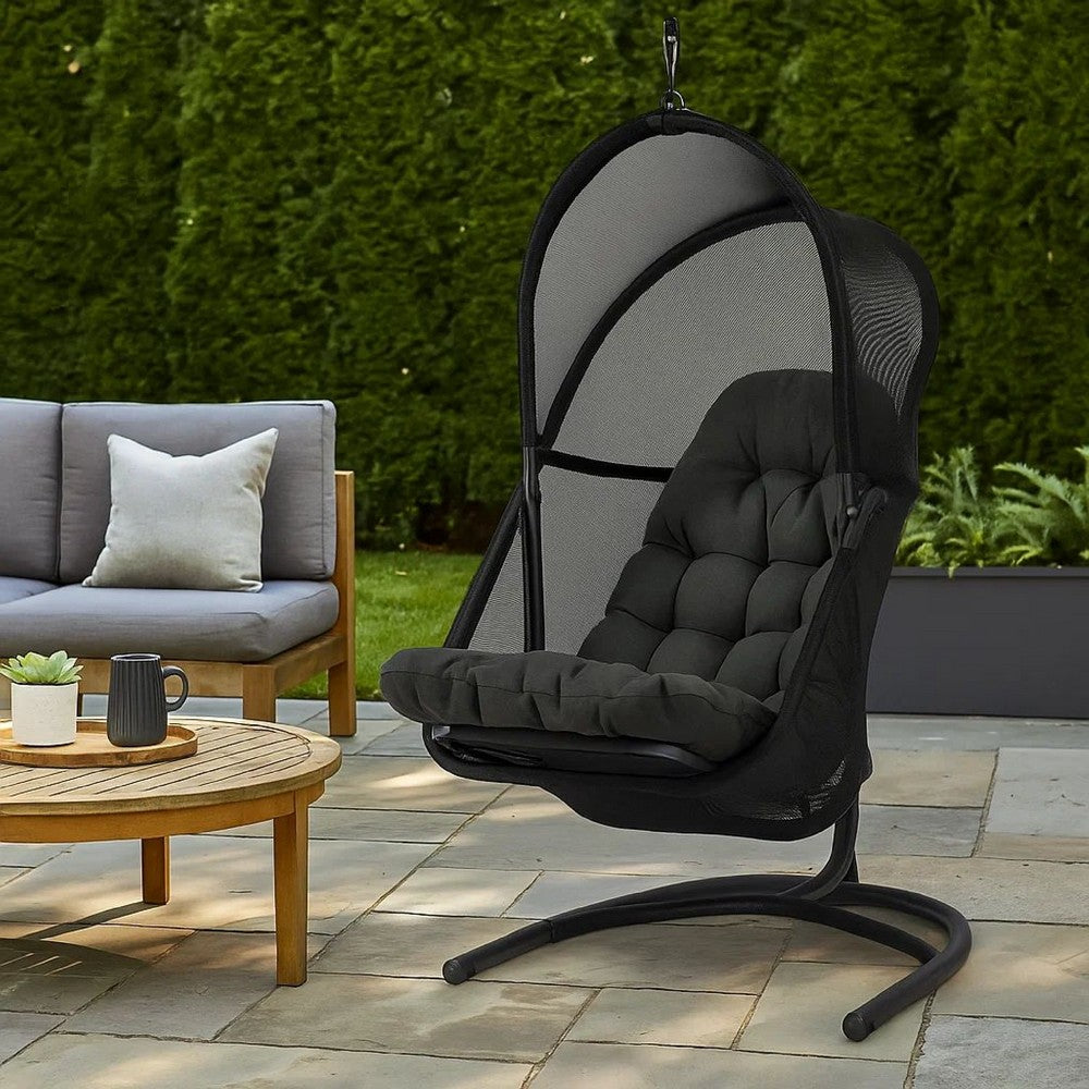 Benjara 28 Inch Swing Chair, Breathable Mesh Shade, Sturdy Steel Frame, Black