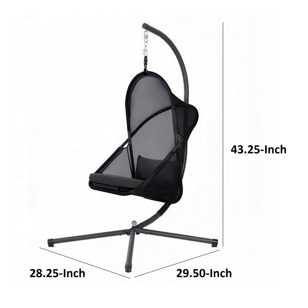 Benjara 28 Inch Swing Chair, Sturdy Steel Frame, Breathable Mesh, Black And Gray