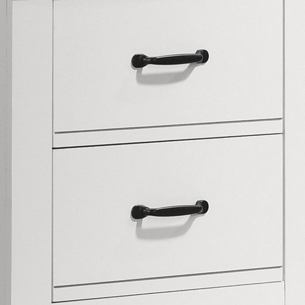 Benjara Jermy 22 Inch Nightstand, 2 Drawers, Black Handles, Crisp White Finish