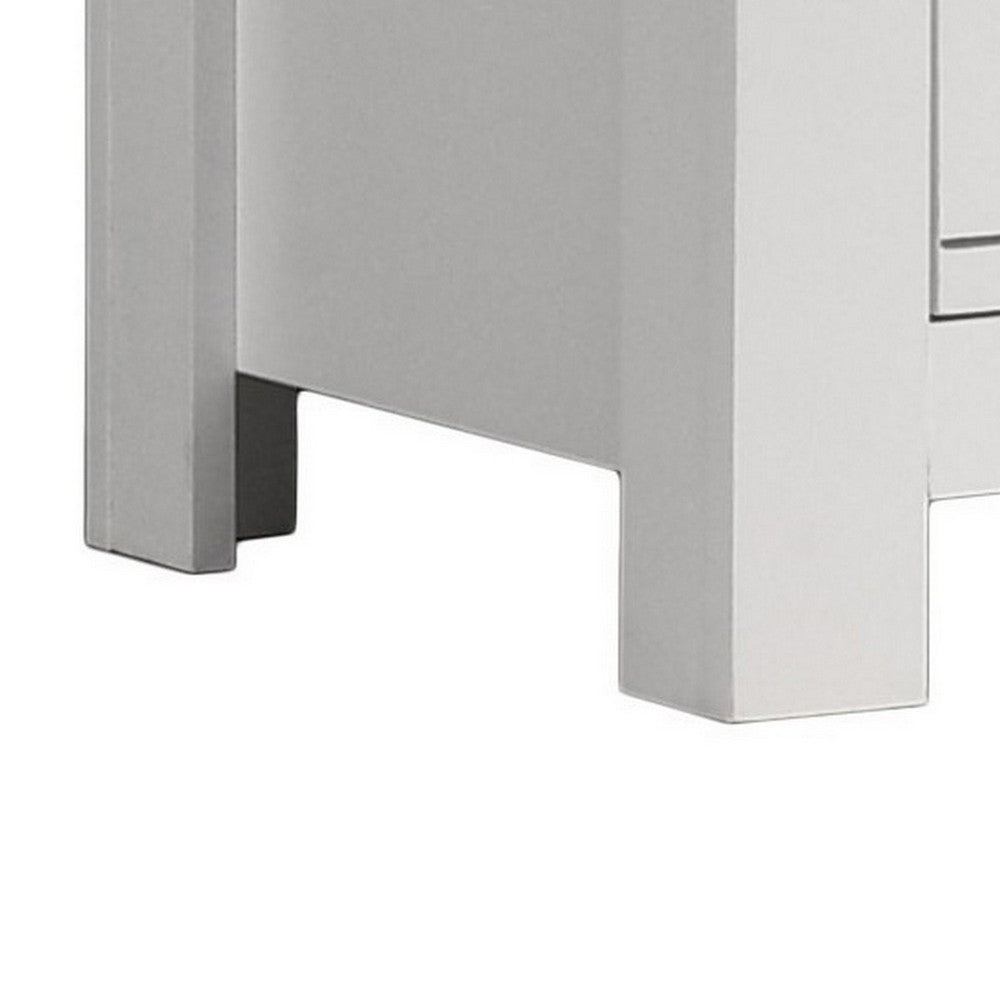 Benjara Jermy 22 Inch Nightstand, 2 Drawers, Black Handles, Crisp White Finish