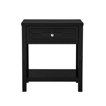 Benjara Fimo 27 Inch Nightstand with Drawer And Shelf, Glass Top, Modern Black Wood