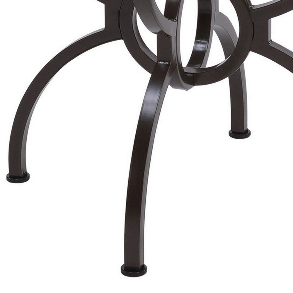 Benjara 48 Inch Round Dining Table, Clear Glass Top, Interlocked Ring Motif Legs