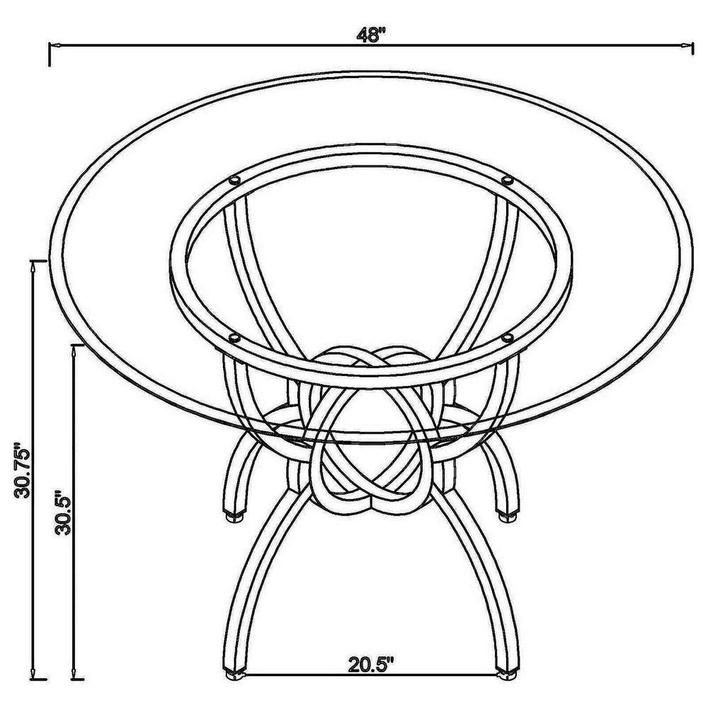 Benjara 48 Inch Round Dining Table, Clear Glass Top, Interlocked Ring Motif Legs