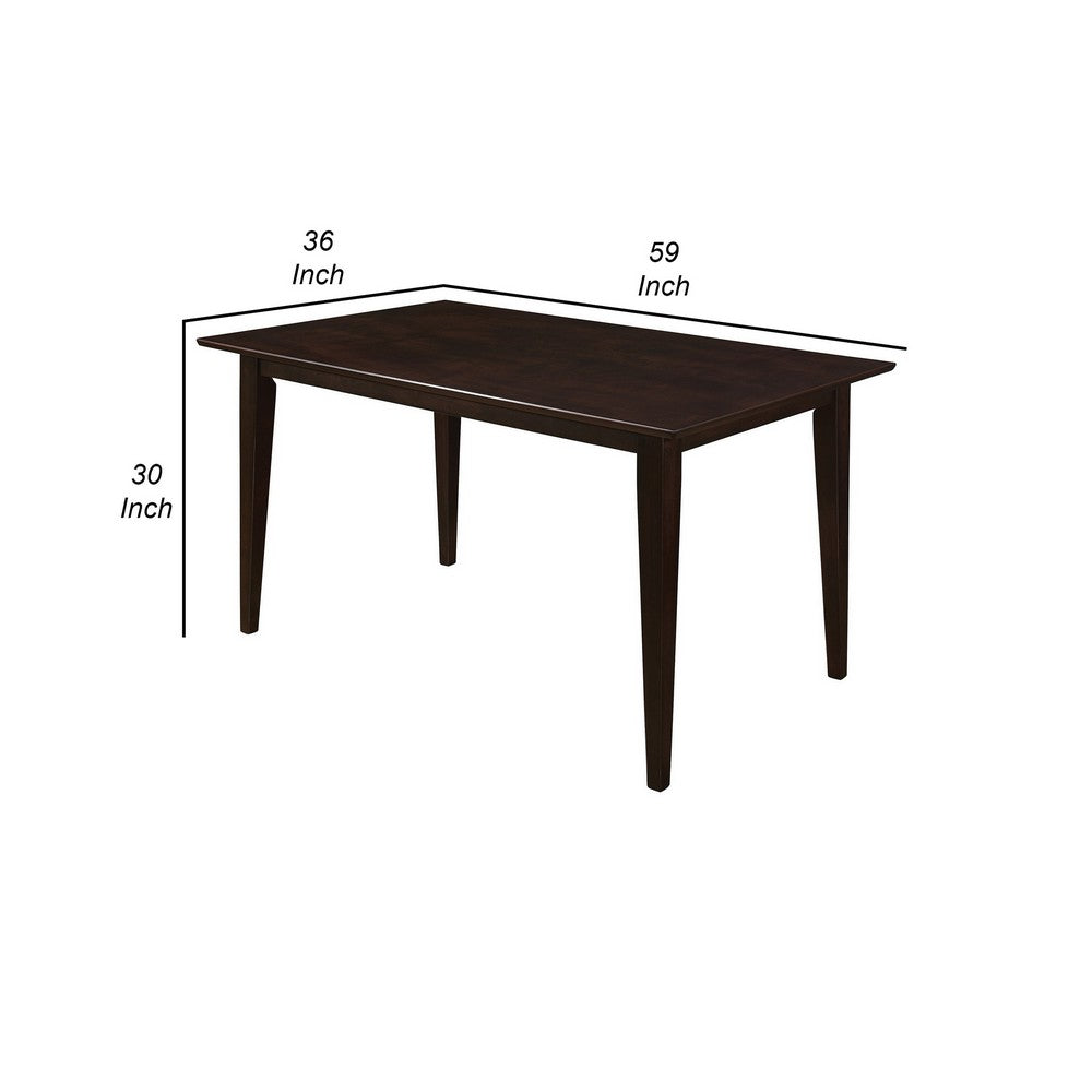 Benjara 59 Inch Rectangular Dining Table, Tapered Legs, Dark Cappuccino Brown Wood