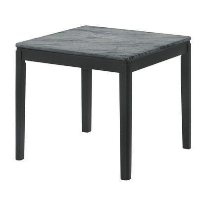 Benjara Kyo 24 Inch End Table, Gray Faux Marble Top, Sandy Texturing, Black Legs