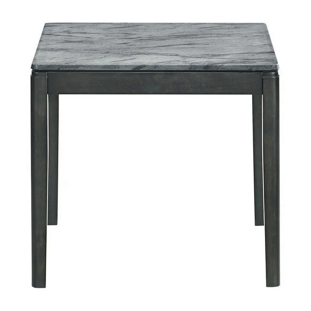 Benjara Kyo 24 Inch End Table, Gray Faux Marble Top, Sandy Texturing, Black Legs