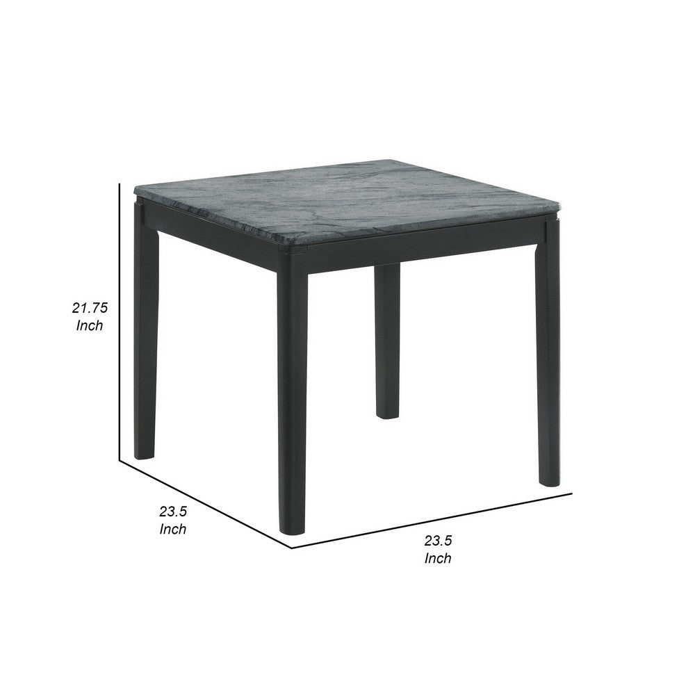 Benjara Kyo 24 Inch End Table, Gray Faux Marble Top, Sandy Texturing, Black Legs