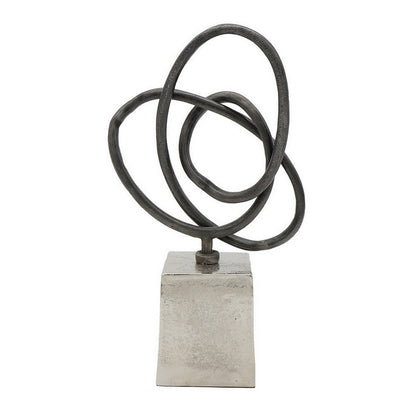 Benjara 9 Inch Table Sculpture, Abstract Loop Design, Block Base, Black, Silver