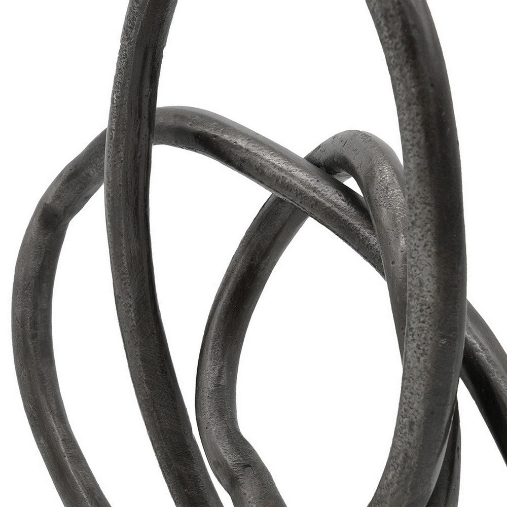 Benjara 9 Inch Table Sculpture, Abstract Loop Design, Block Base, Black, Silver