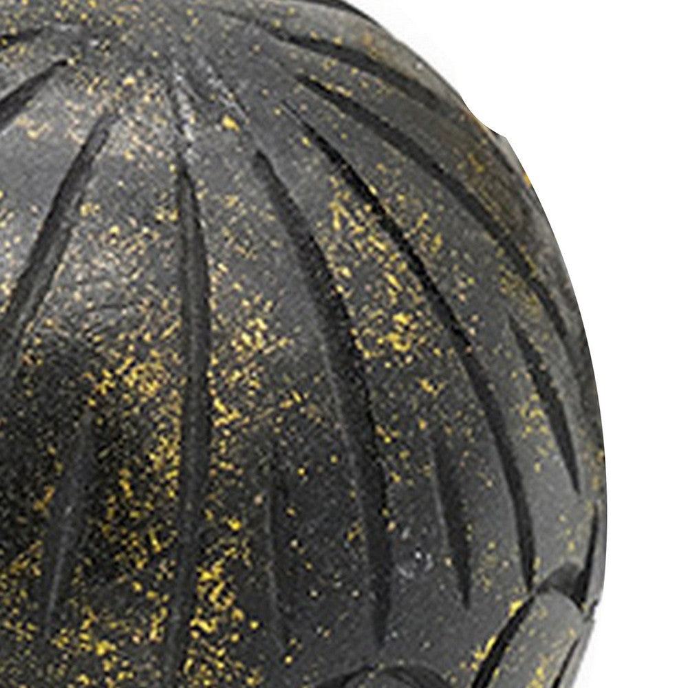 Benjara Set of 3 Decorative Tabletop Round Balls, Carved Mango Wood, Black, Yellow