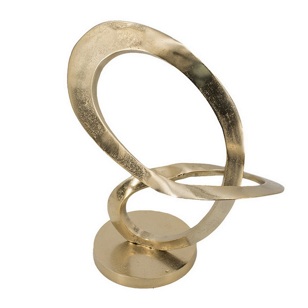 Benjara 17 Inch Modern Sculpture, Gold Aluminum, Tabletop Decor Loop, Round Base
