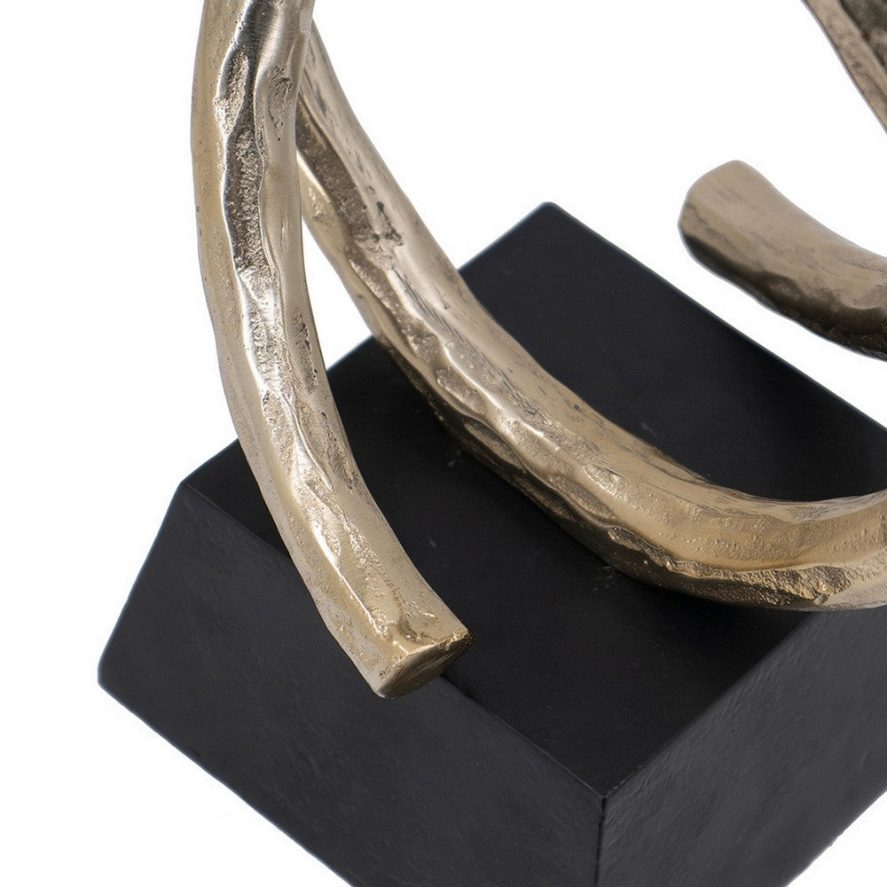 Benjara 10 Inch Modern Table Sculpture, Bright Gold Aluminum, Intertwined Ring Loop