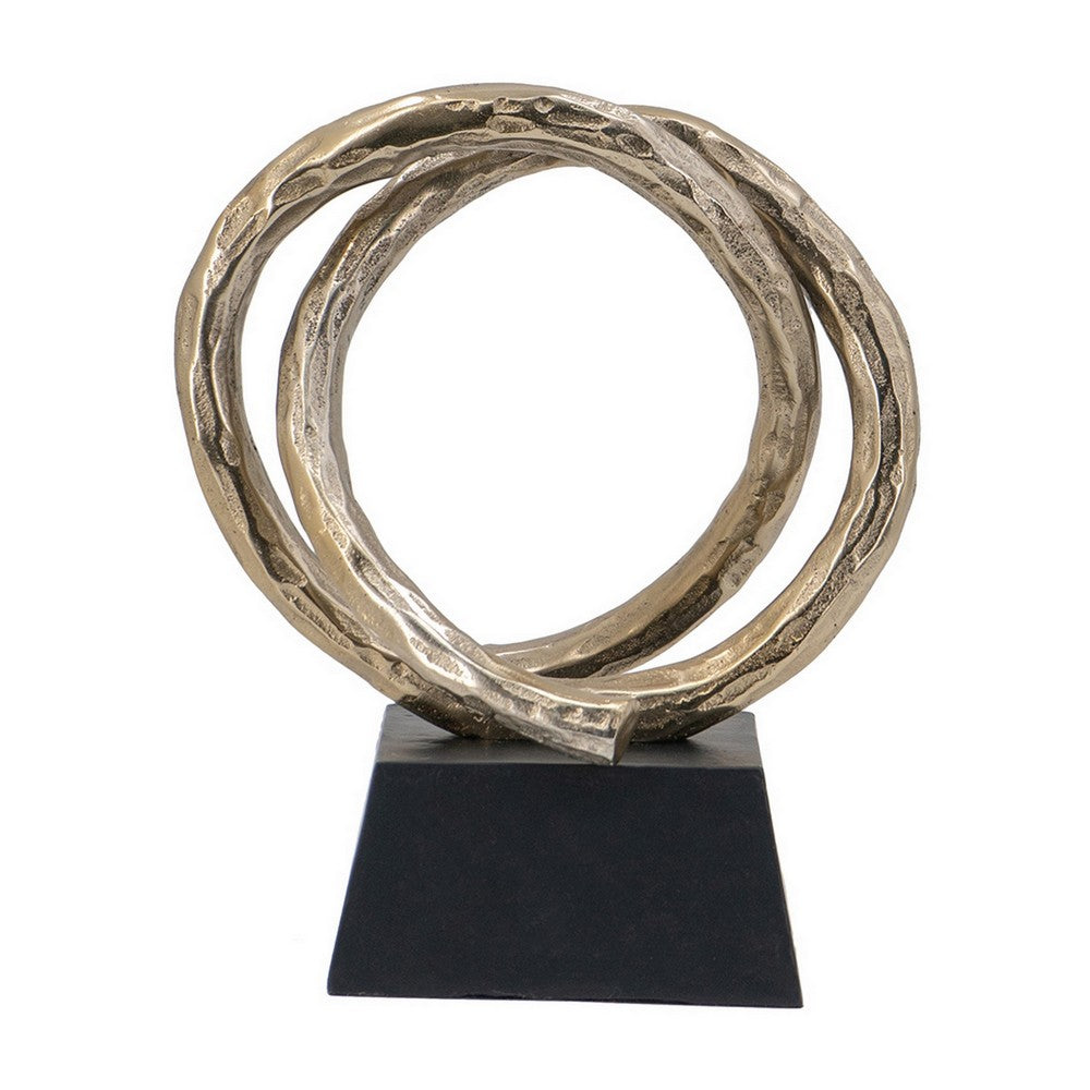 Benjara 10 Inch Modern Table Sculpture, Bright Gold Aluminum, Intertwined Ring Loop