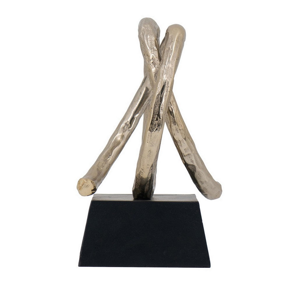 Benjara 10 Inch Modern Table Sculpture, Bright Gold Aluminum, Intertwined Ring Loop