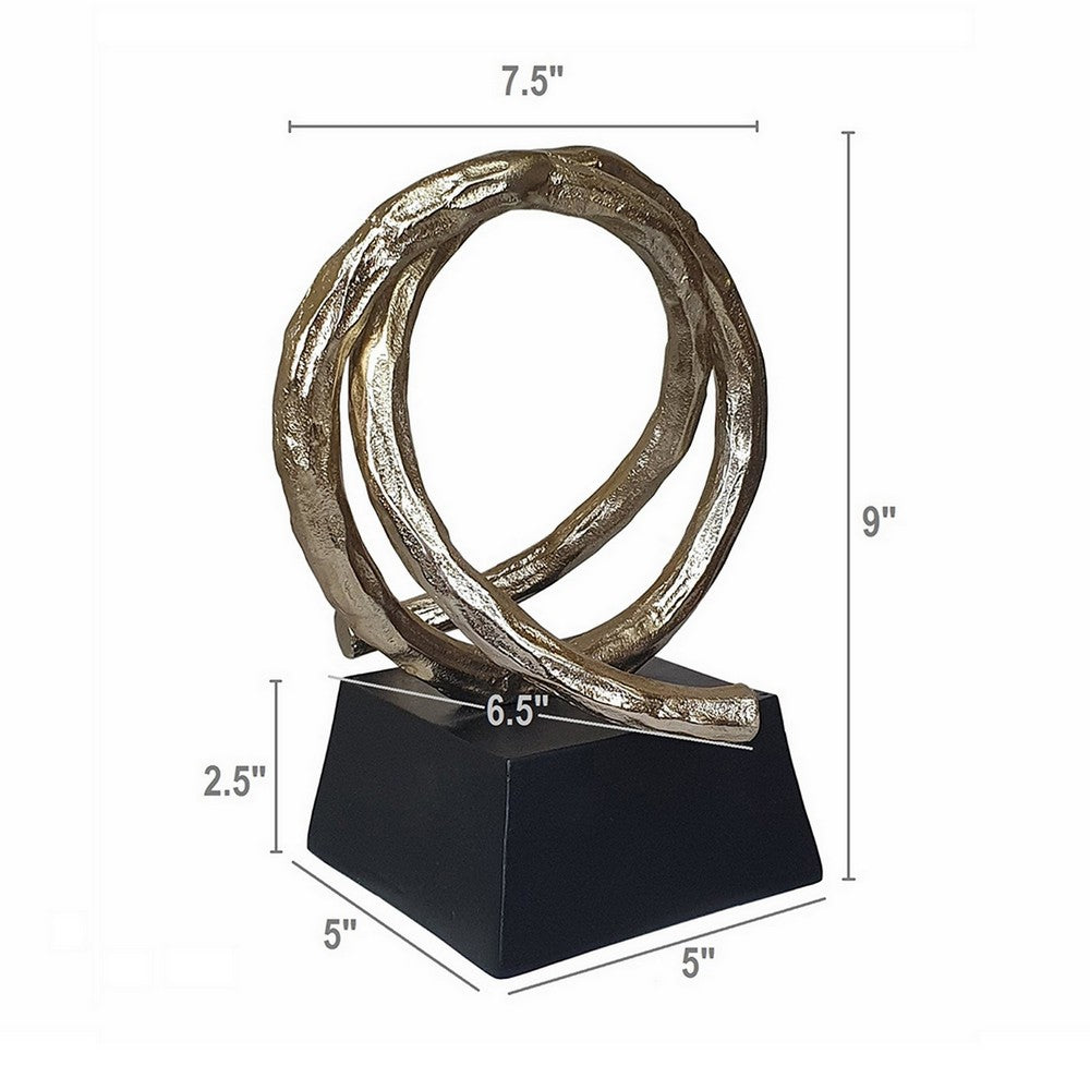 Benjara 10 Inch Modern Table Sculpture, Bright Gold Aluminum, Intertwined Ring Loop