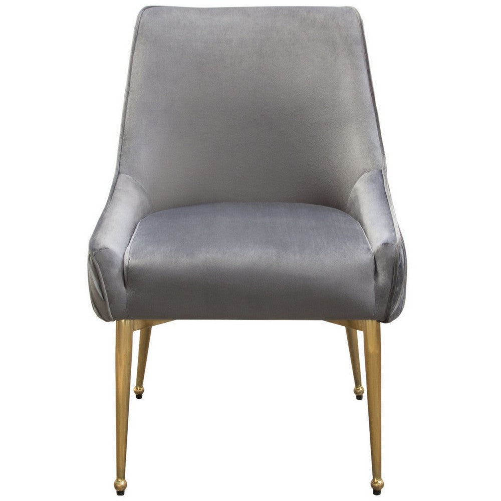 Benjara 24 Inch Pleated Dining Side Chair, Set of 2, Smooth Gray Velvet Upholstery