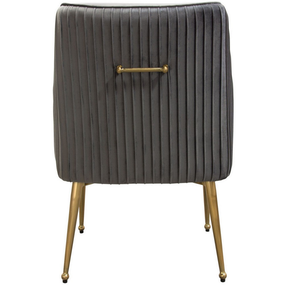 Benjara 24 Inch Pleated Dining Side Chair, Set of 2, Smooth Gray Velvet Upholstery