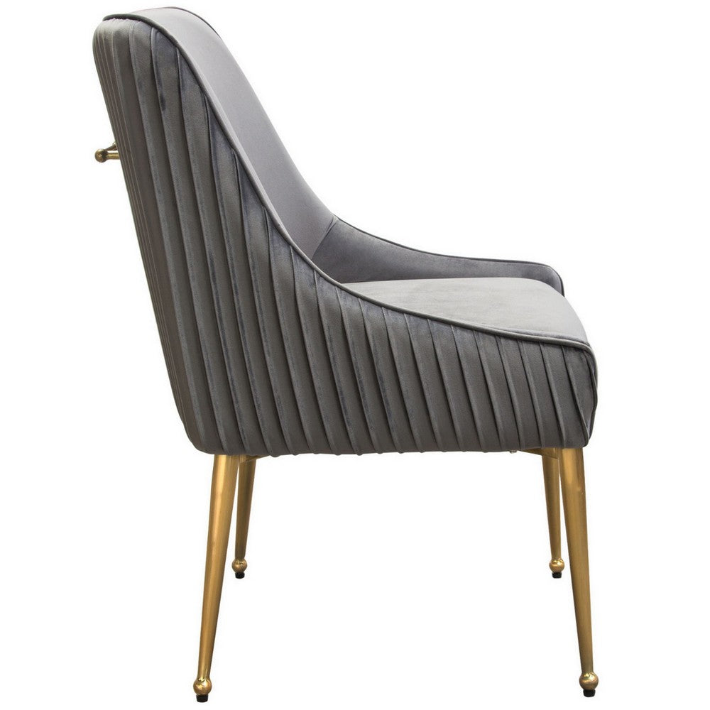 Benjara 24 Inch Pleated Dining Side Chair, Set of 2, Smooth Gray Velvet Upholstery
