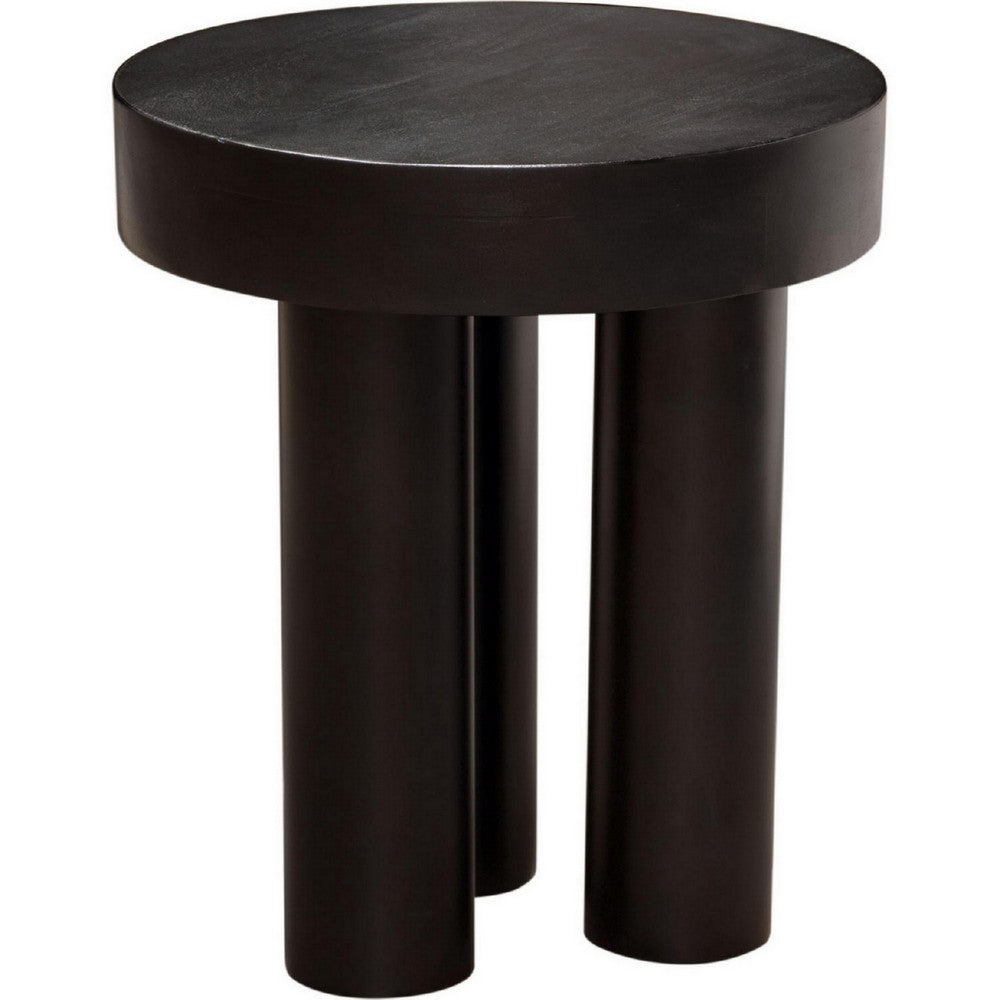 Benjara 16 Inch Modern End Table, Thick Sturdy Surface, Tripod Legs, Black Wood