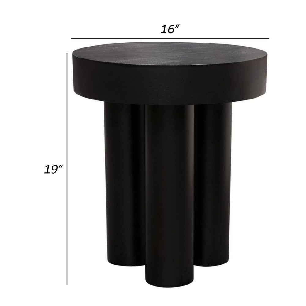 Benjara 16 Inch Modern End Table, Thick Sturdy Surface, Tripod Legs, Black Wood