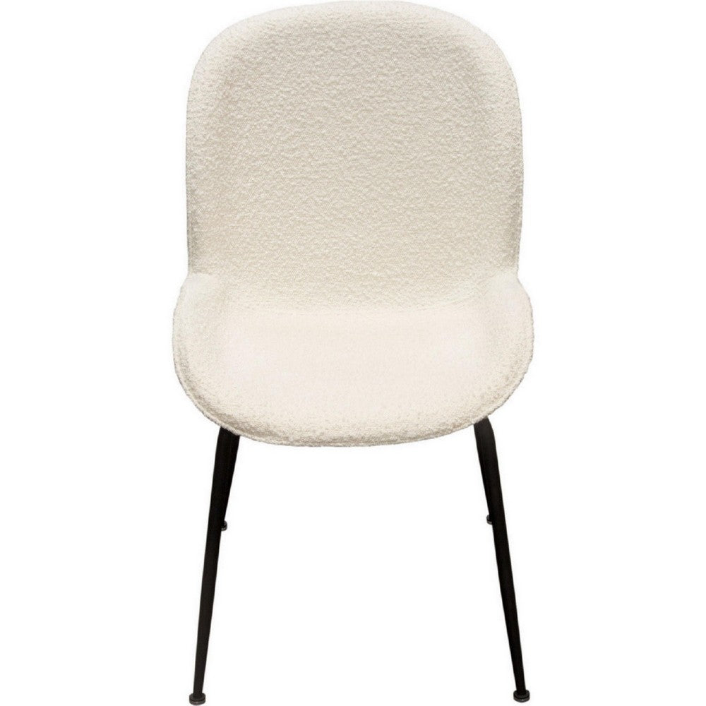 Benjara 21 Inch Dining Chairs, Set of 2, Black Metal Legs, Ivory Boucle Upholstery