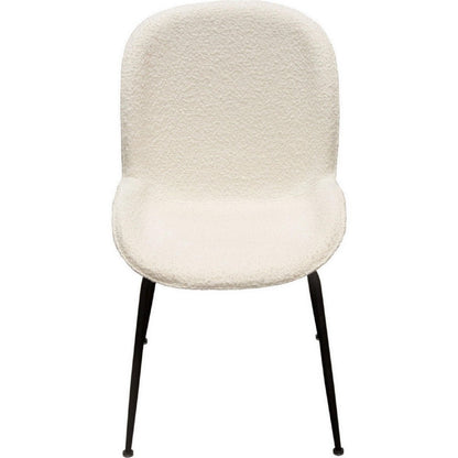 Benjara 21 Inch Dining Chairs, Set of 2, Black Metal Legs, Ivory Boucle Upholstery