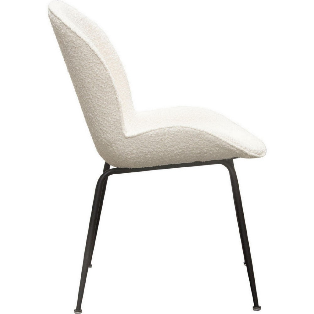 Benjara 21 Inch Dining Chairs, Set of 2, Black Metal Legs, Ivory Boucle Upholstery