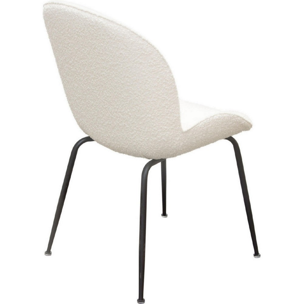 Benjara 21 Inch Dining Chairs, Set of 2, Black Metal Legs, Ivory Boucle Upholstery