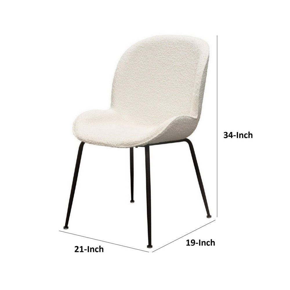 Benjara 21 Inch Dining Chairs, Set of 2, Black Metal Legs, Ivory Boucle Upholstery