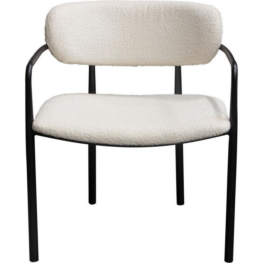Benjara Oke 26 Inch Padded Dining Chair, Set of 2, Black, Ivory Boucle Upholstery