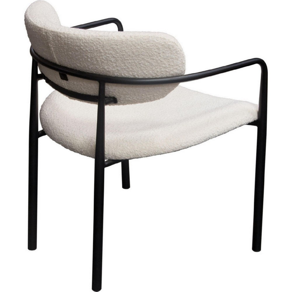 Benjara Oke 26 Inch Padded Dining Chair, Set of 2, Black, Ivory Boucle Upholstery