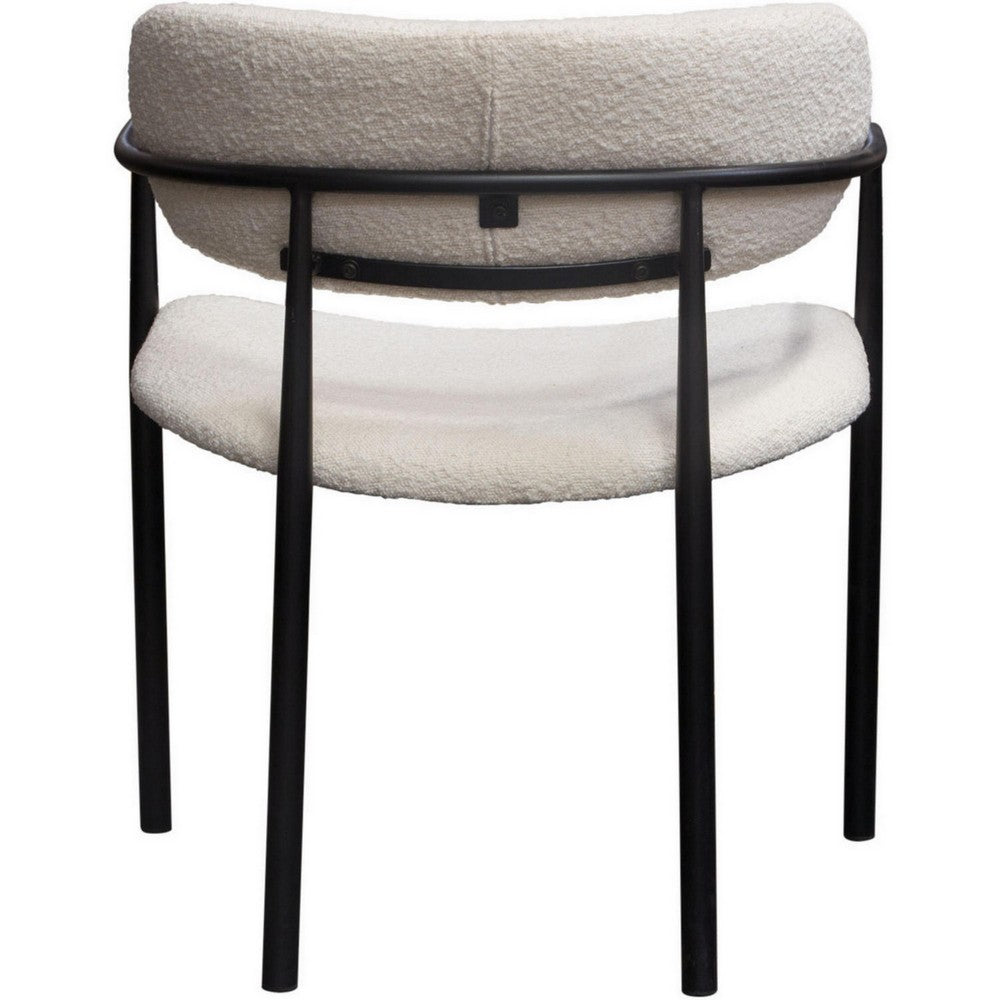 Benjara Oke 26 Inch Padded Dining Chair, Set of 2, Black, Ivory Boucle Upholstery