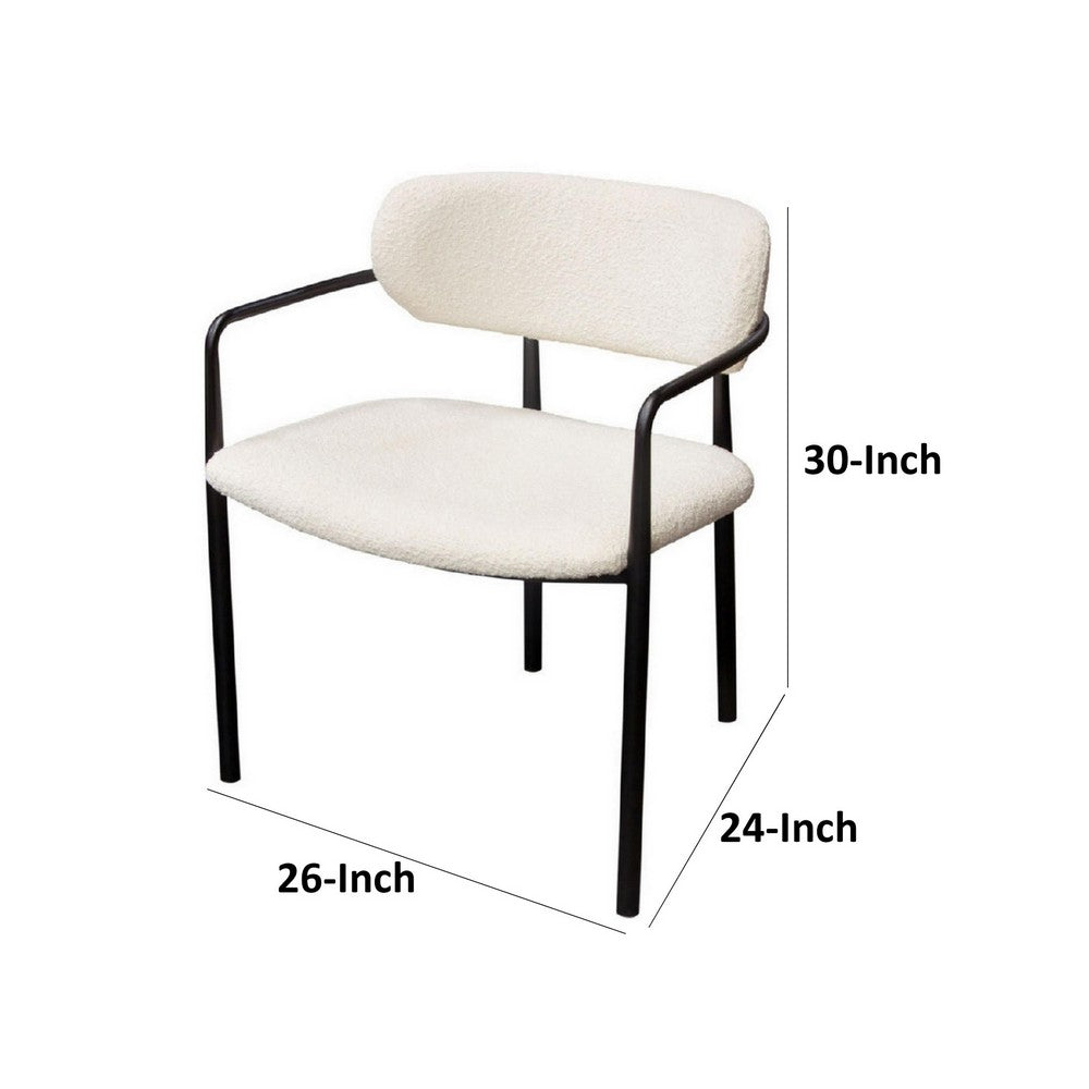 Benjara Oke 26 Inch Padded Dining Chair, Set of 2, Black, Ivory Boucle Upholstery