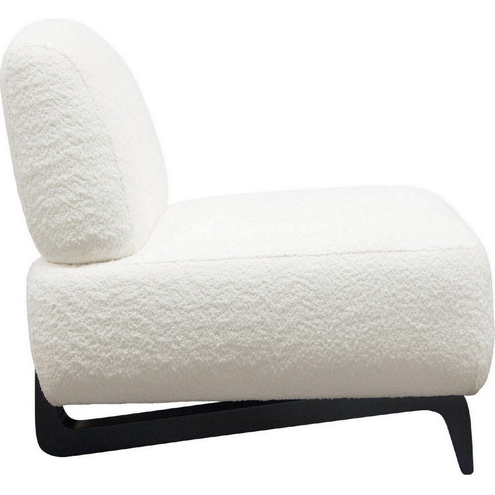 Benjara Ikka 30 Inch Padded Armless Chair, Crisp White Faux Sheepskin Upholstery