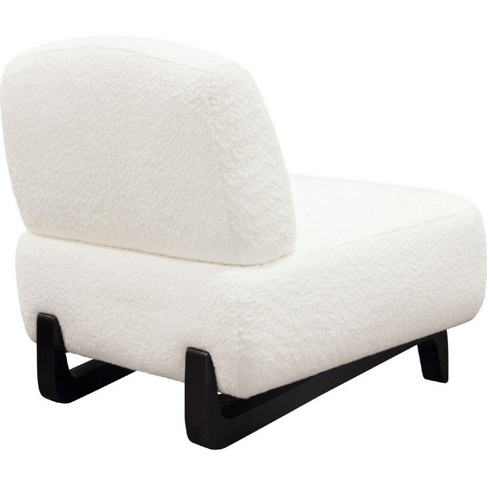 Benjara Ikka 30 Inch Padded Armless Chair, Crisp White Faux Sheepskin Upholstery