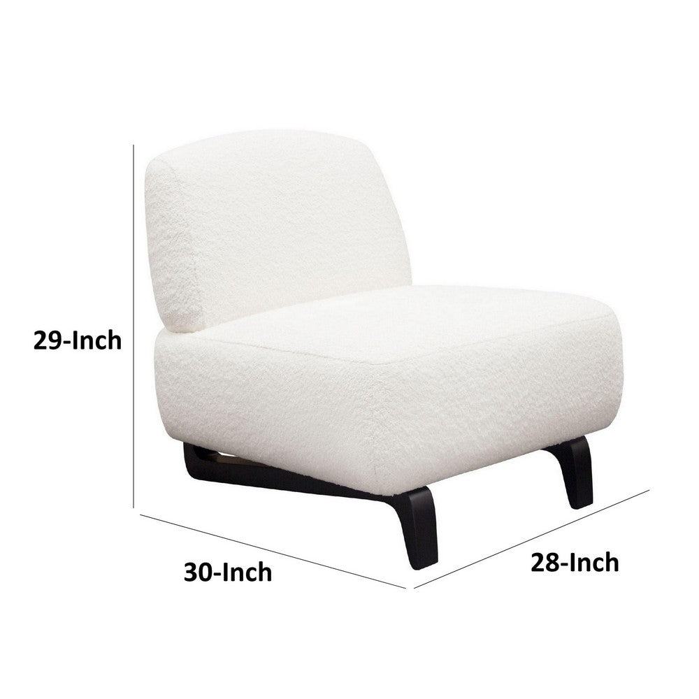 Benjara Ikka 30 Inch Padded Armless Chair, Crisp White Faux Sheepskin Upholstery