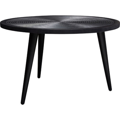 Benjara Vio 29 Inch Round Coffee Table, Embossed Surface Patterning, Black Wood