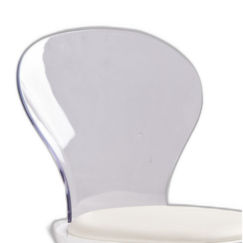 Benjara Rari 19 Inch Crystal Clear Armless Chair, Padded White Vegan Leather Seat