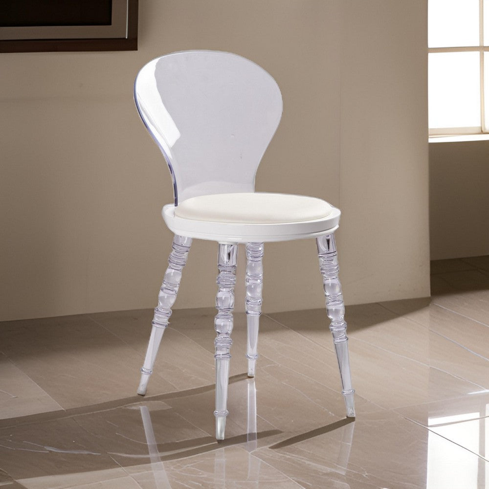 Benjara Rari 19 Inch Crystal Clear Armless Chair, Padded White Vegan Leather Seat