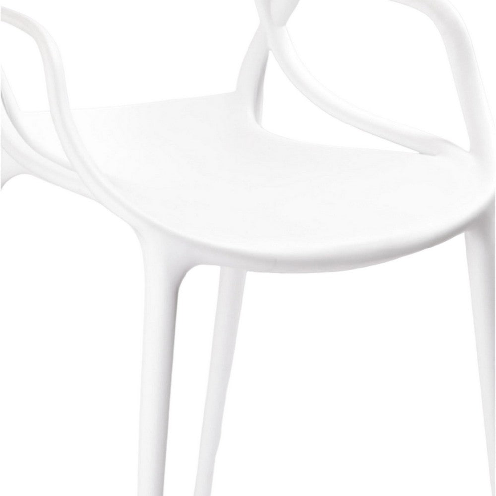 Benjara Yuva 22 Inch Armchair, Set of 4, Intricate Curved Seat, White Polypropylene